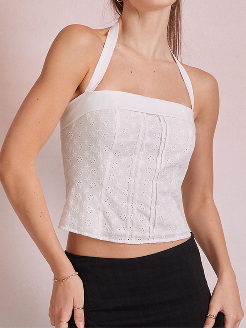 NWT Zara White Eyelet Halter Bustier Top